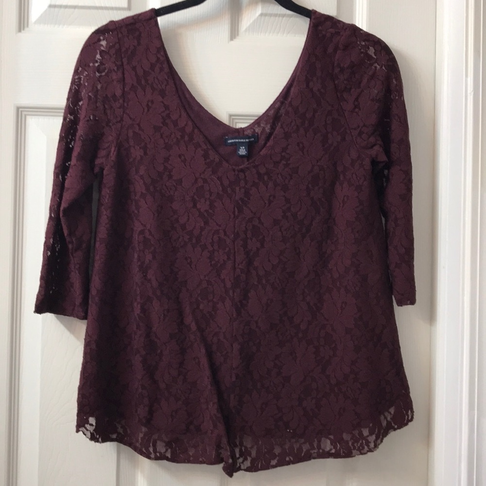{American Eagle} Maroon Lace Blouse | S